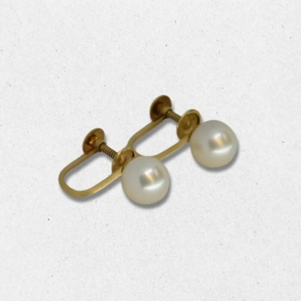 Vintage 14K Screw Back Earring Genuine Pearls Adjustable Fit Gold/White Women's